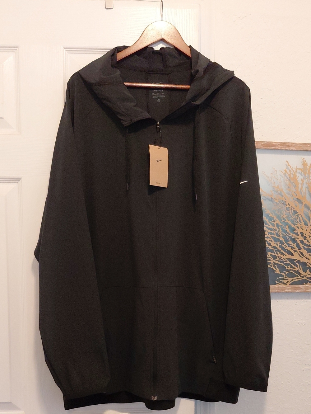 Nike Black Hooded Full Zip Windbreaker Jacket with Subtle Swoosh NWT